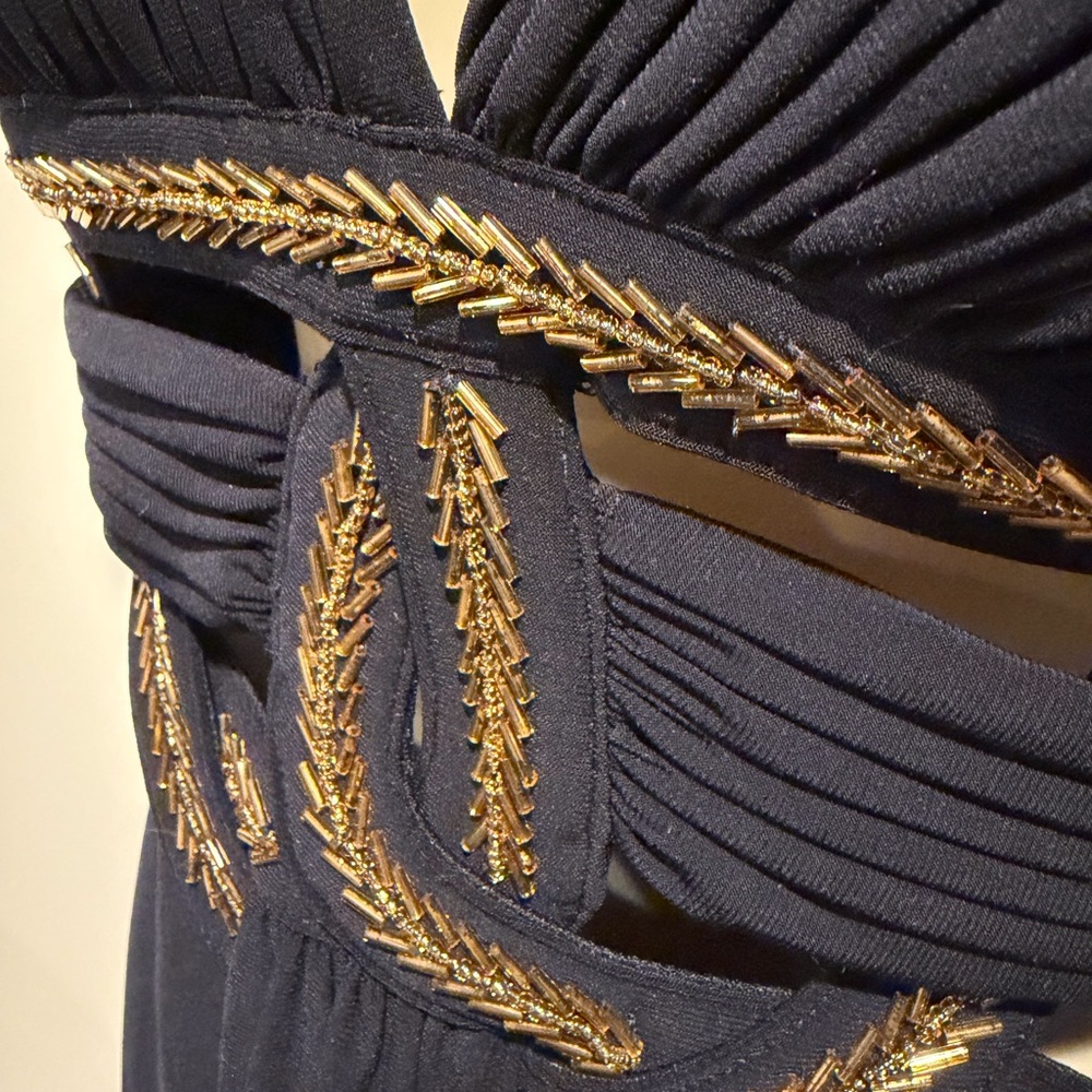 Adam Elegant Black Dress with Gold Accents - Picture 4 of 5
